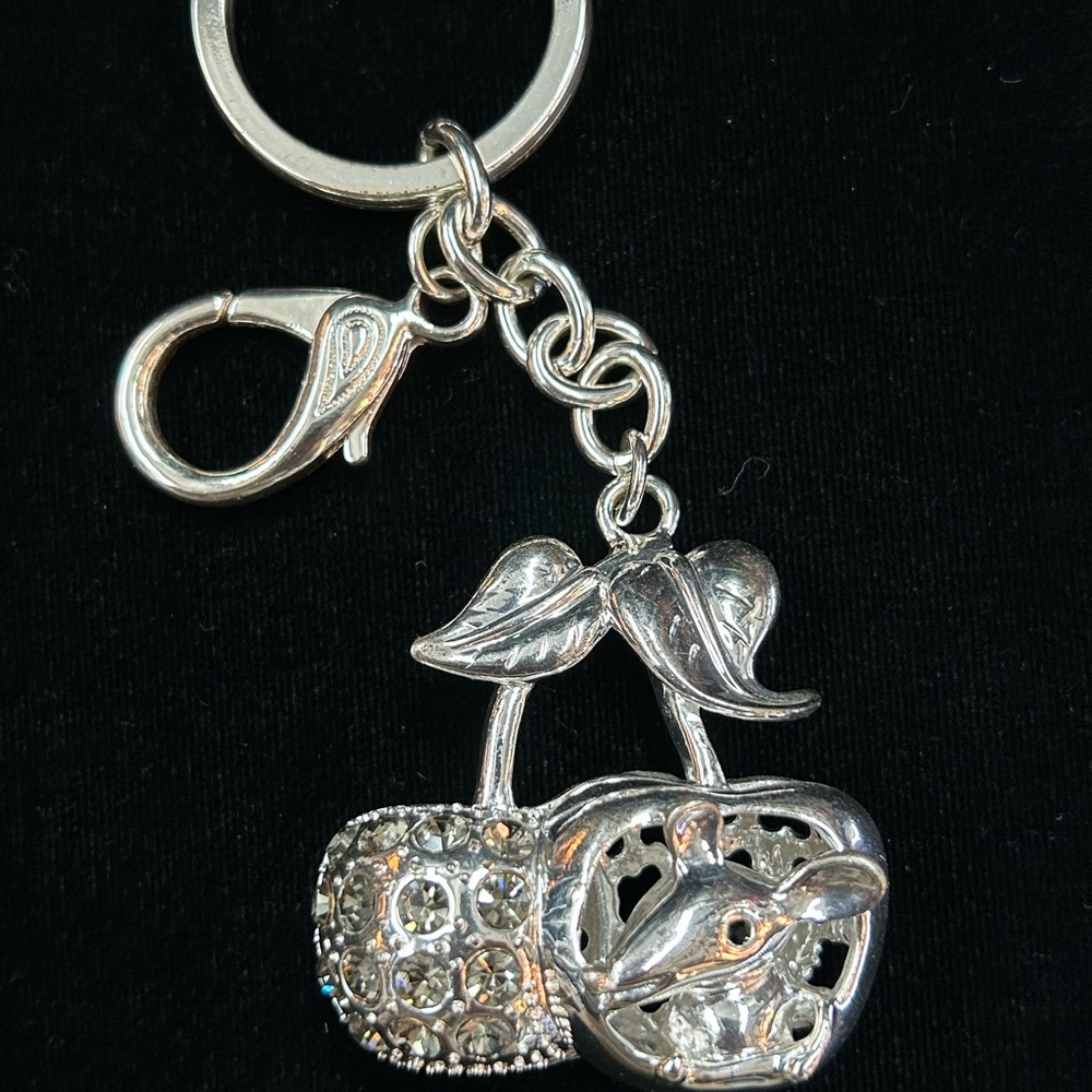 Silver Apple Keychain with Rhinestones